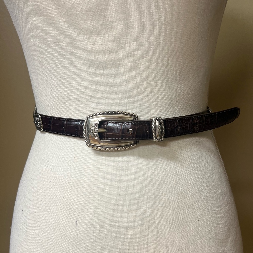 Brighton Crocodile Brown Leather Belt L/34 40348 Silver Buckle
